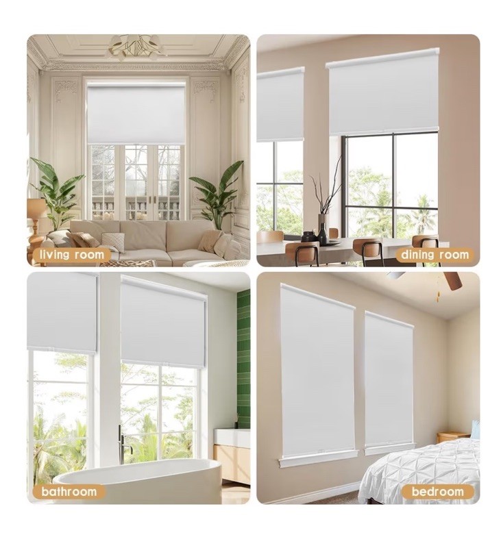 SMONTER Cordless Blackout Roller Shades With Valance – 48″ W x 72″ H, White
