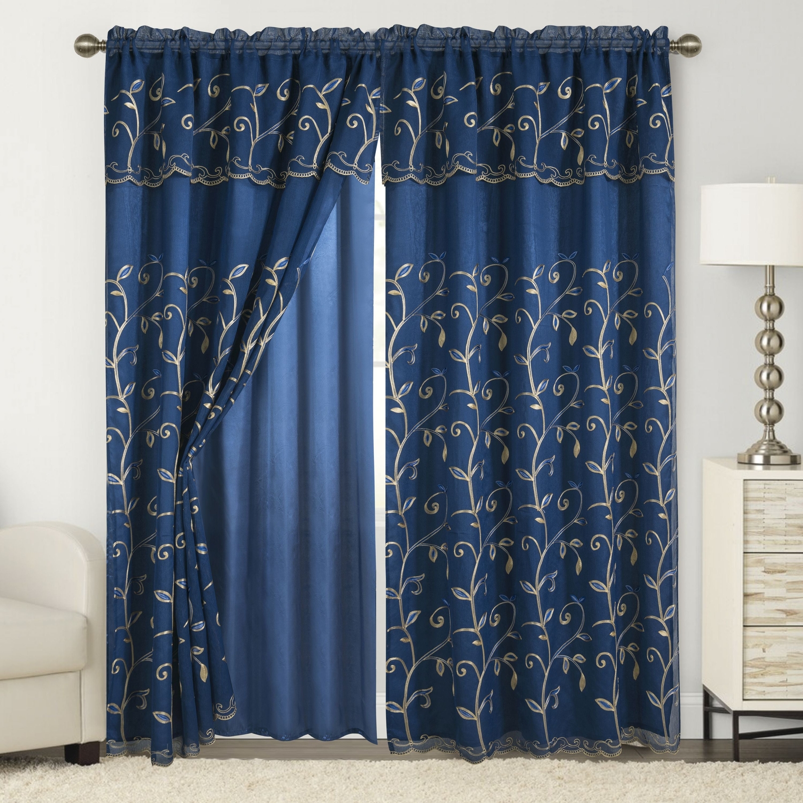 Elegant Comfort Set of 2 Lucia Curtain Panels – Attached Valance – 54″ W x 84″ L