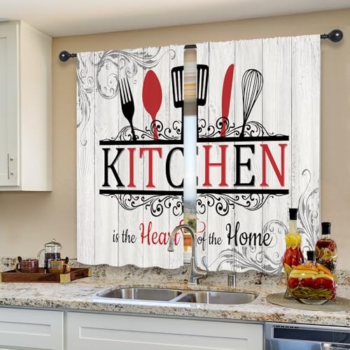 Rustic Country Farmhouse Kitchen Curtains 27.5″W x 39″L (Pack of 1) 04grey Red