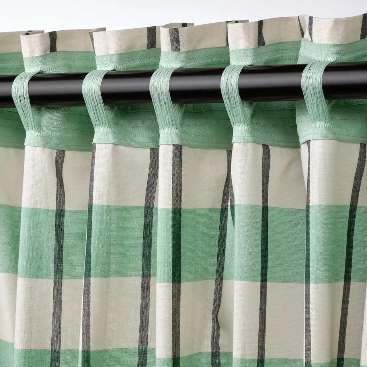 TWO 2X IKEA GLANSHAGTORN Curtain Panels Green White/Black Each118x98″ 105.561.12