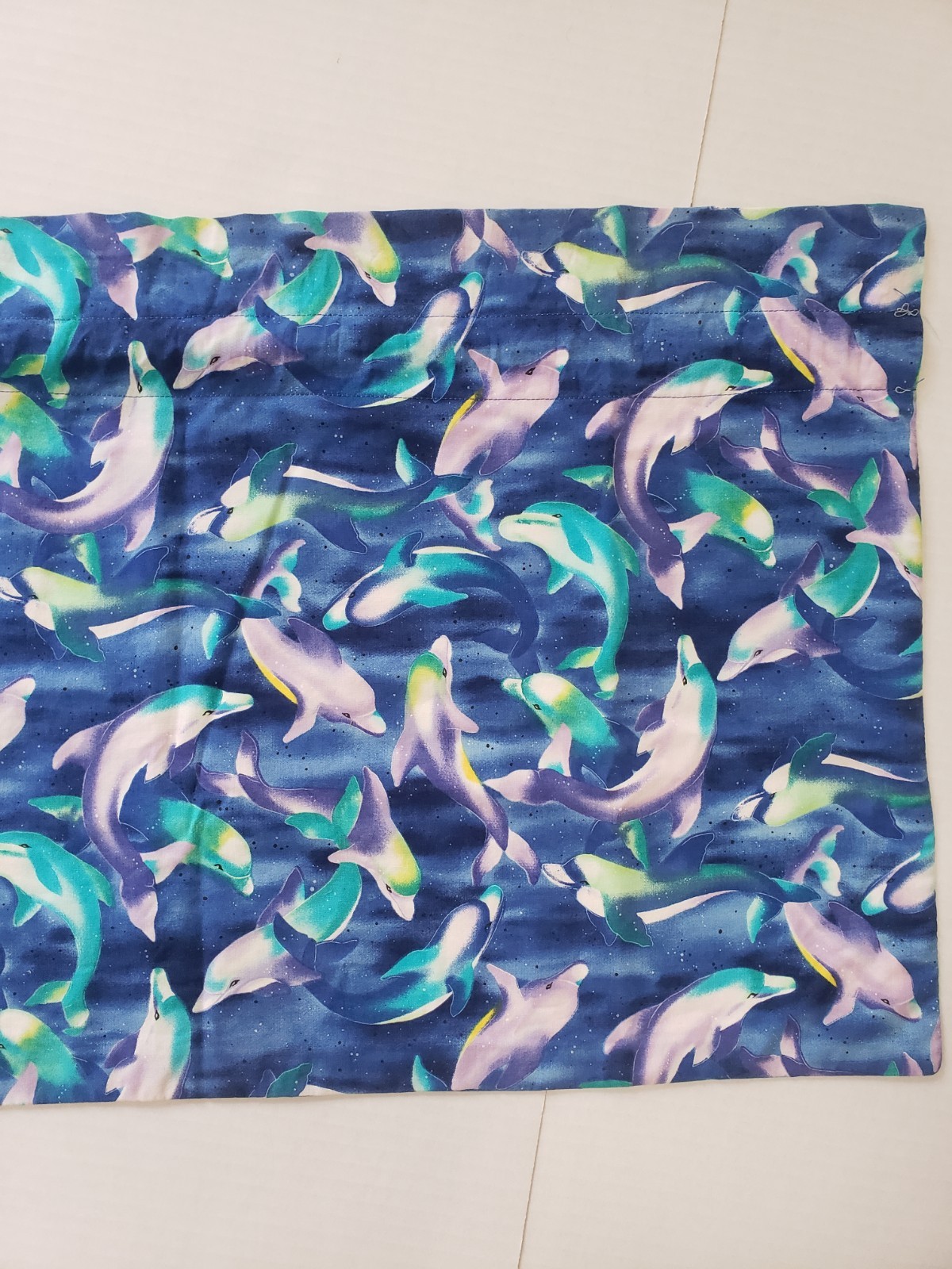 2 Vintage 1990’s Dolphin Window Valances 58.5×16″ Tropical Handmade Blue Purple