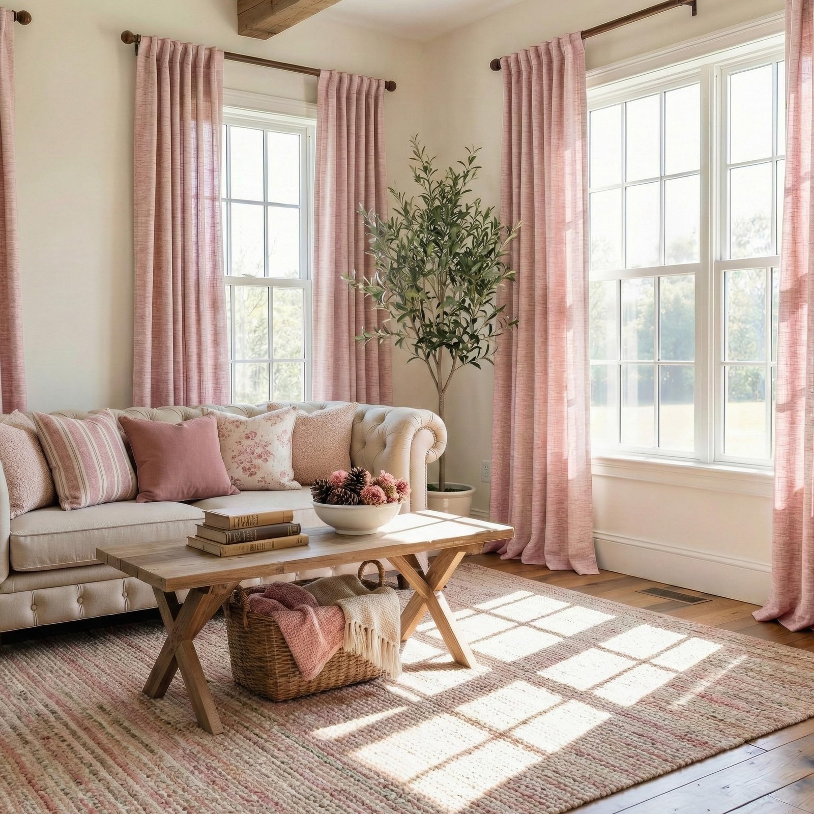 Semi Sheer Pink Curtains for Girls Room 96 inches Long, Rod Pocket & Back Tab…