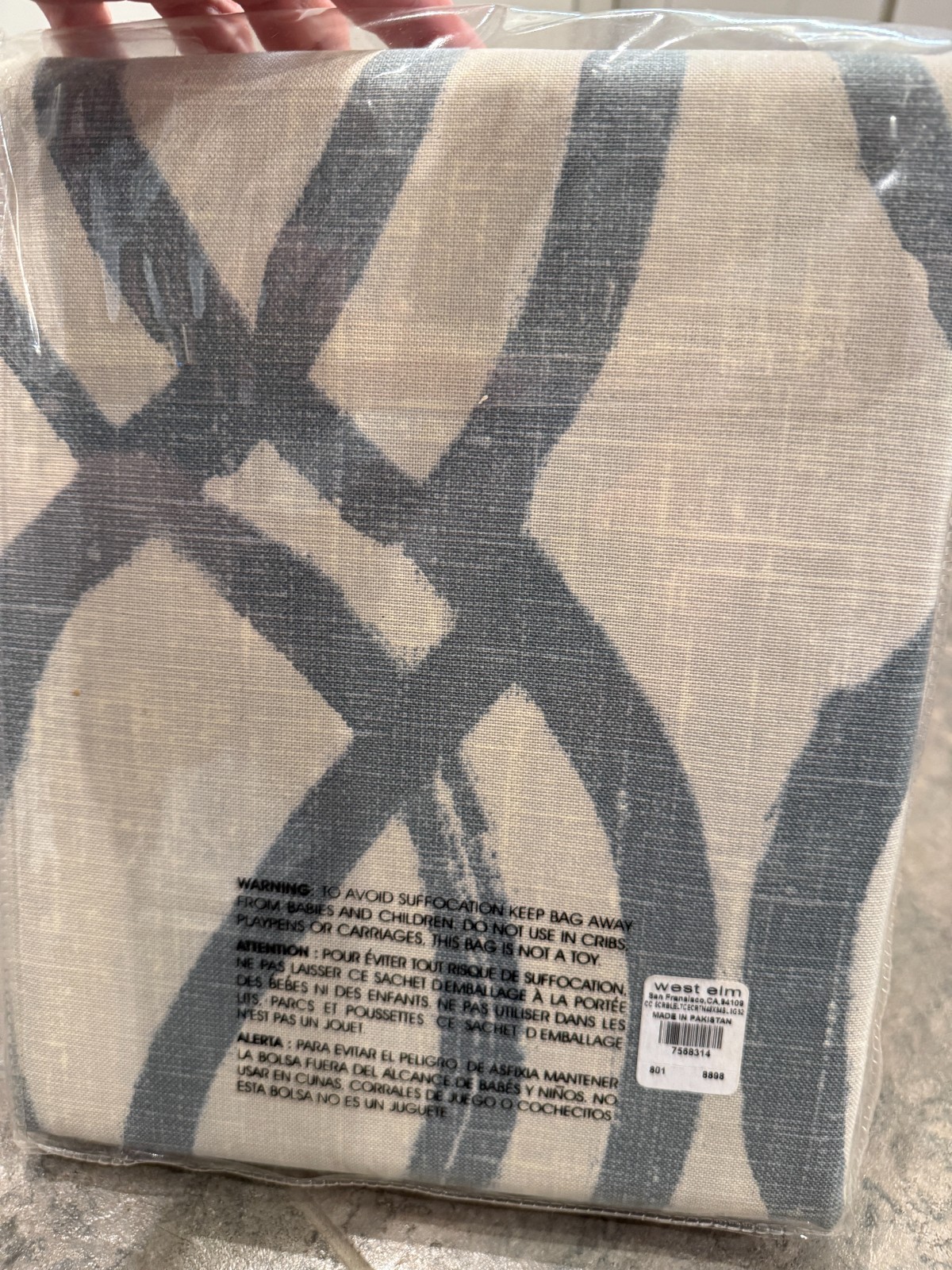 West Elm Scribble Lattice Cotton Canvas Curtain Set of 2 Ivory & Blue 48″ x 84”