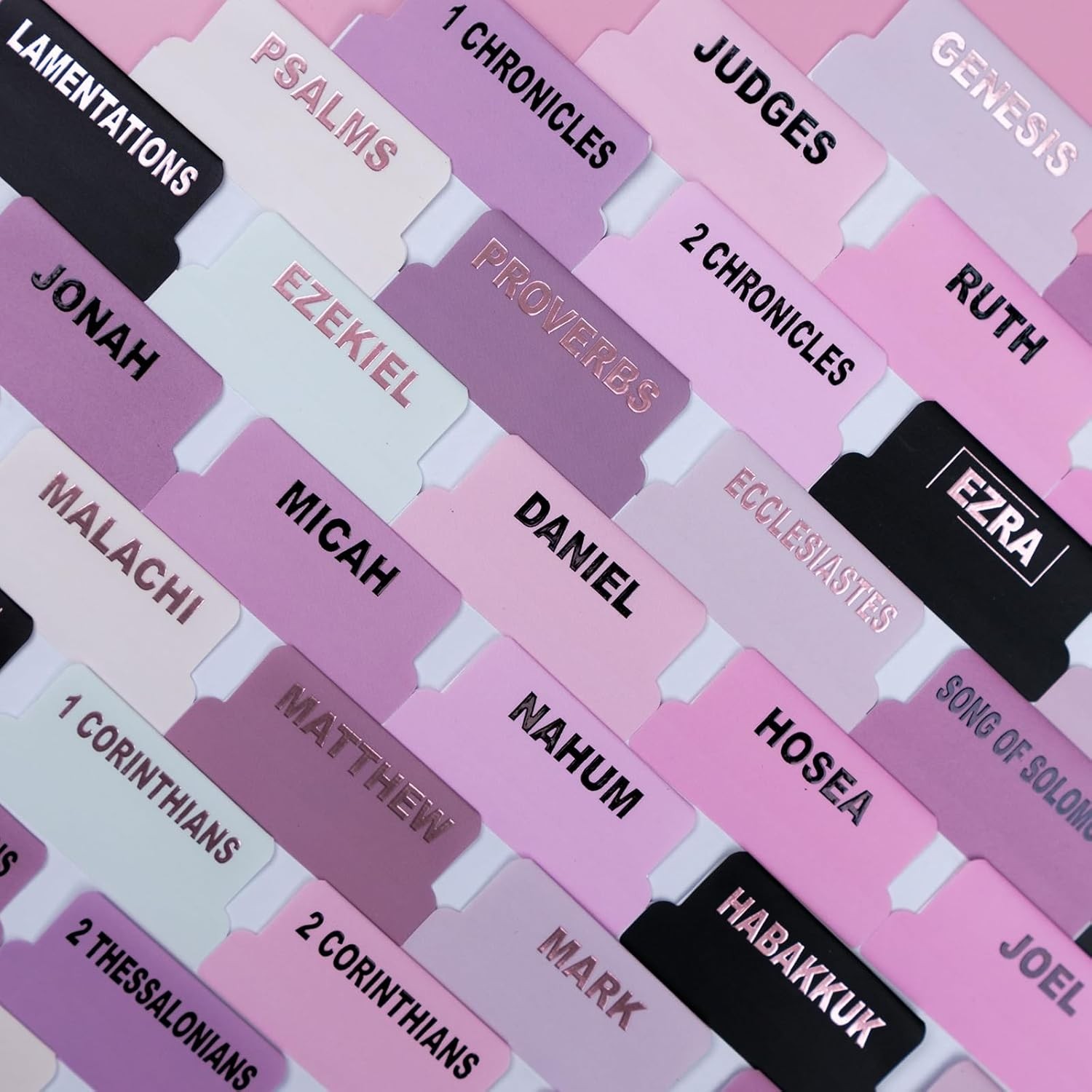UPAFEXXI-Laminated Bible Tabs (Pink and Black Foil Embossed Lettering), Pink1