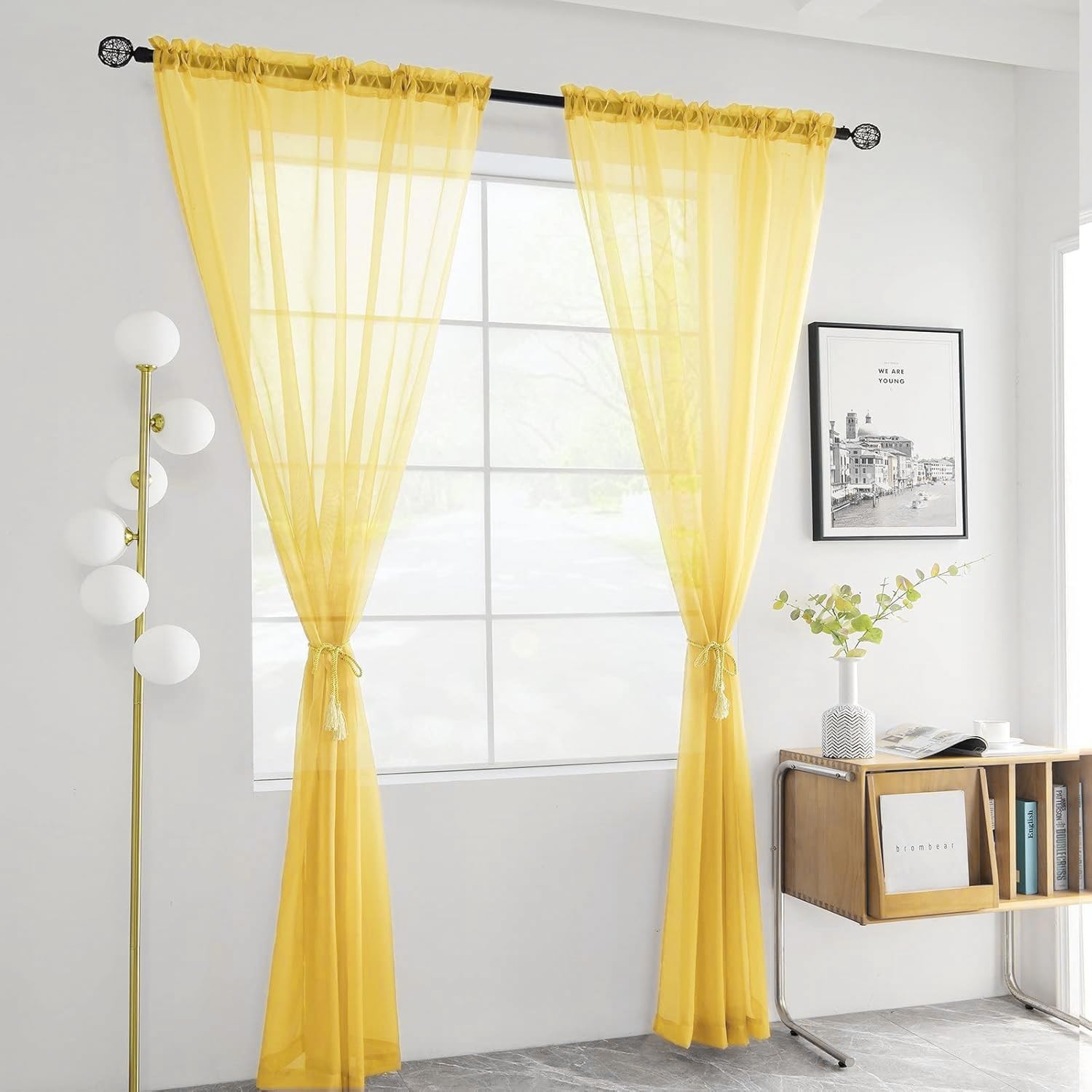 Solid Sheer Rod Pocket Curtain Voile Draperies 2 Panels White Beige Black Gre…