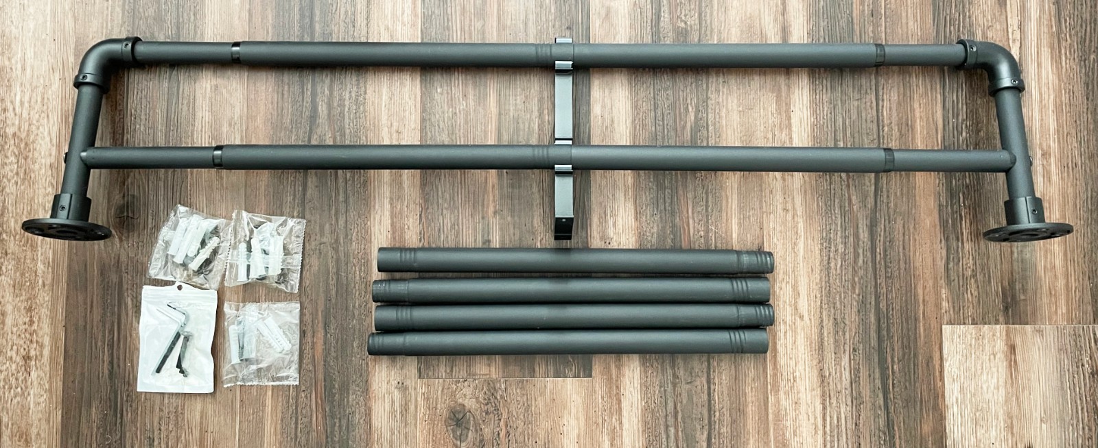Adjustable 32-80 Inch Double Black Curtain Rod Industrial Pipe Wrap Around NOB