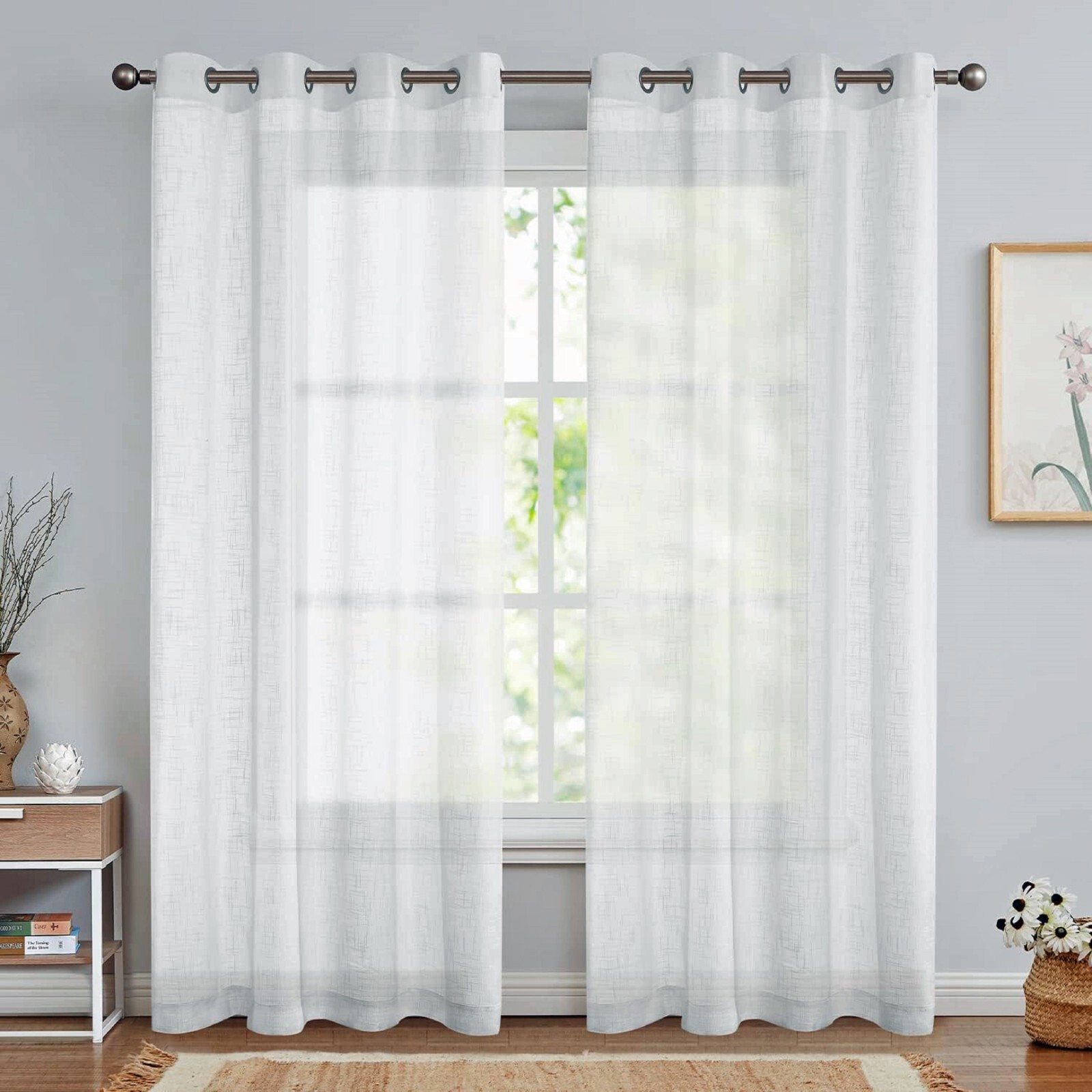 Sheer Curtains for Bedroom Voile Drapes 84″ Long 55″ Wide Pair White
