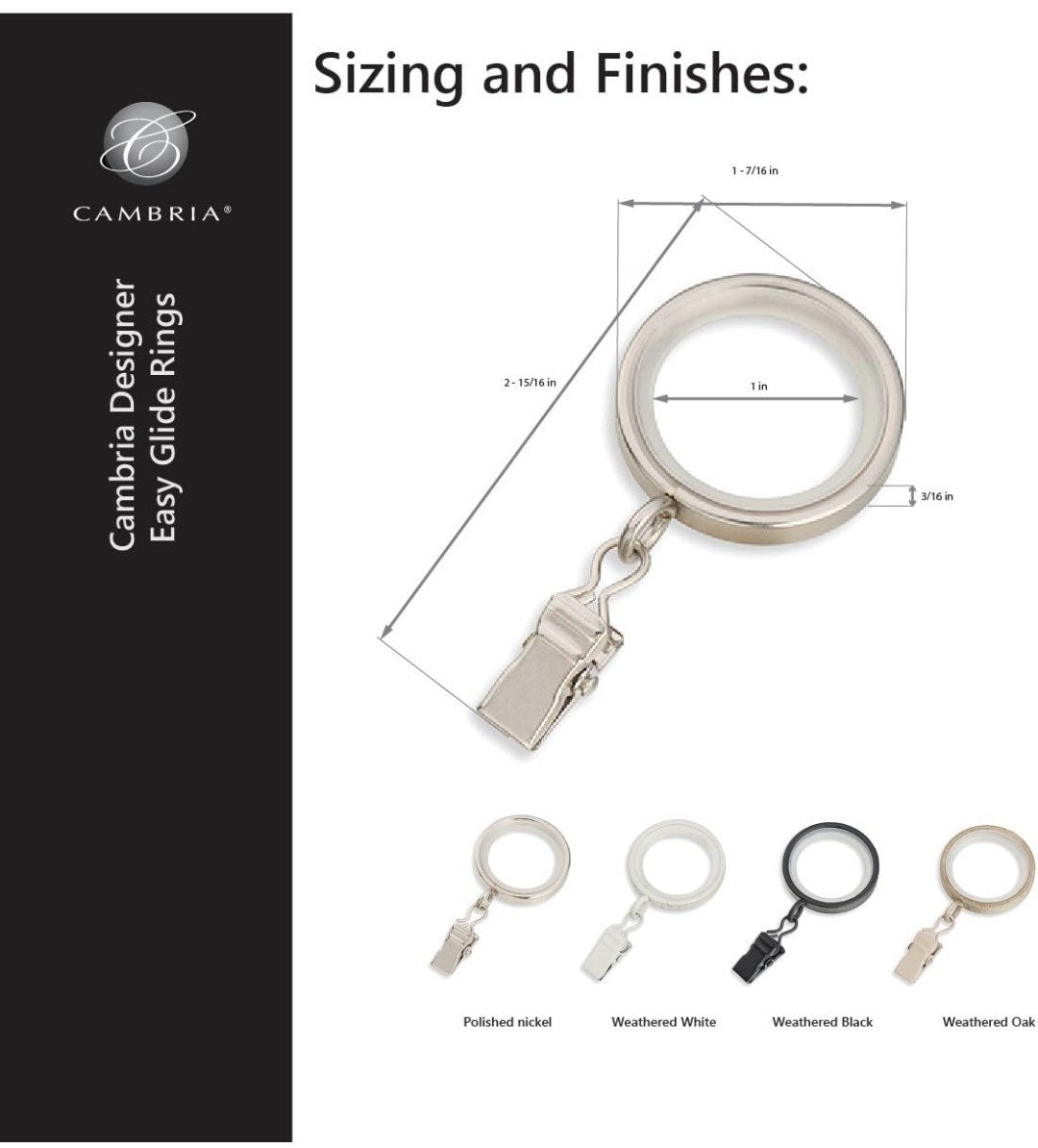 MODE Cambria Designer Series – Premium Easy Glide 18 Count Curtain Rings