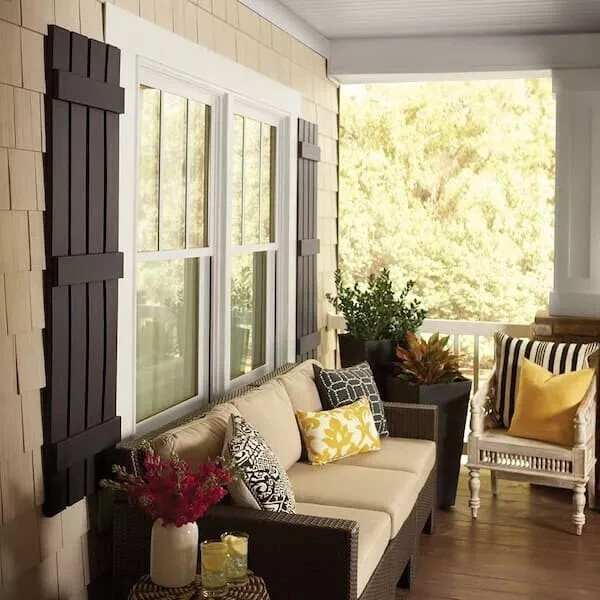 Brown 15 in. x 47 in. Polypropylene 4-Board Closed Board & Batten Shutters Pair
