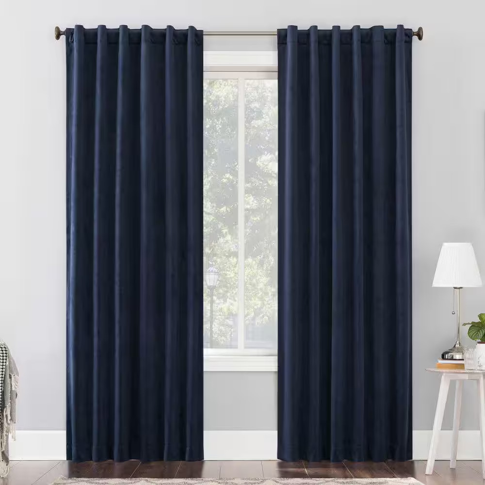 Amherst Velvet Noise Reducing Thermal Navy Blue Polyester 50 In. W X 96 In. L Bl