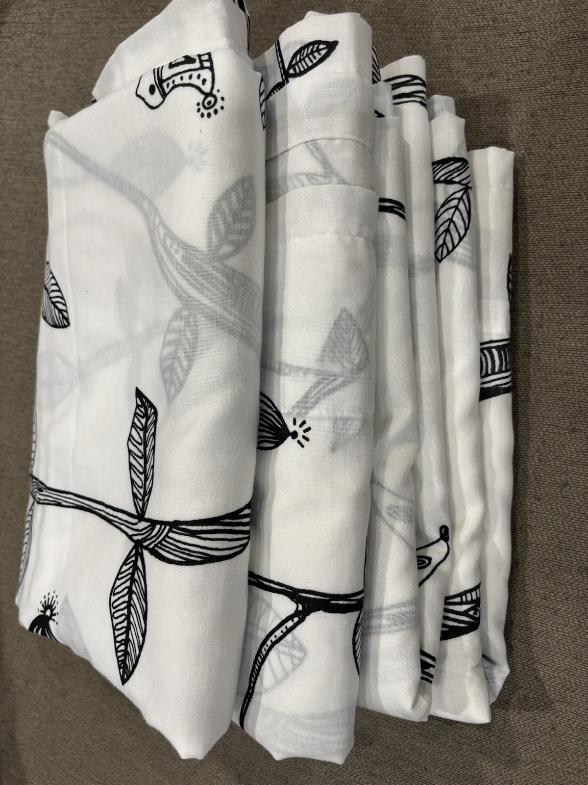 Four Panels Of Ikea Black And White Birds On A Tree Curtains 57 By 98 Inches