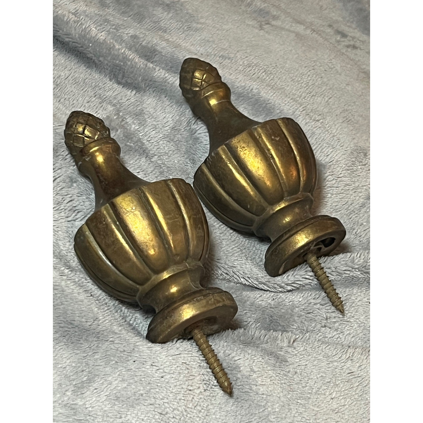 Vintage Gold Tone Acorn Finials Set of 3 Curtain Rod Drapery Hardware Ornate