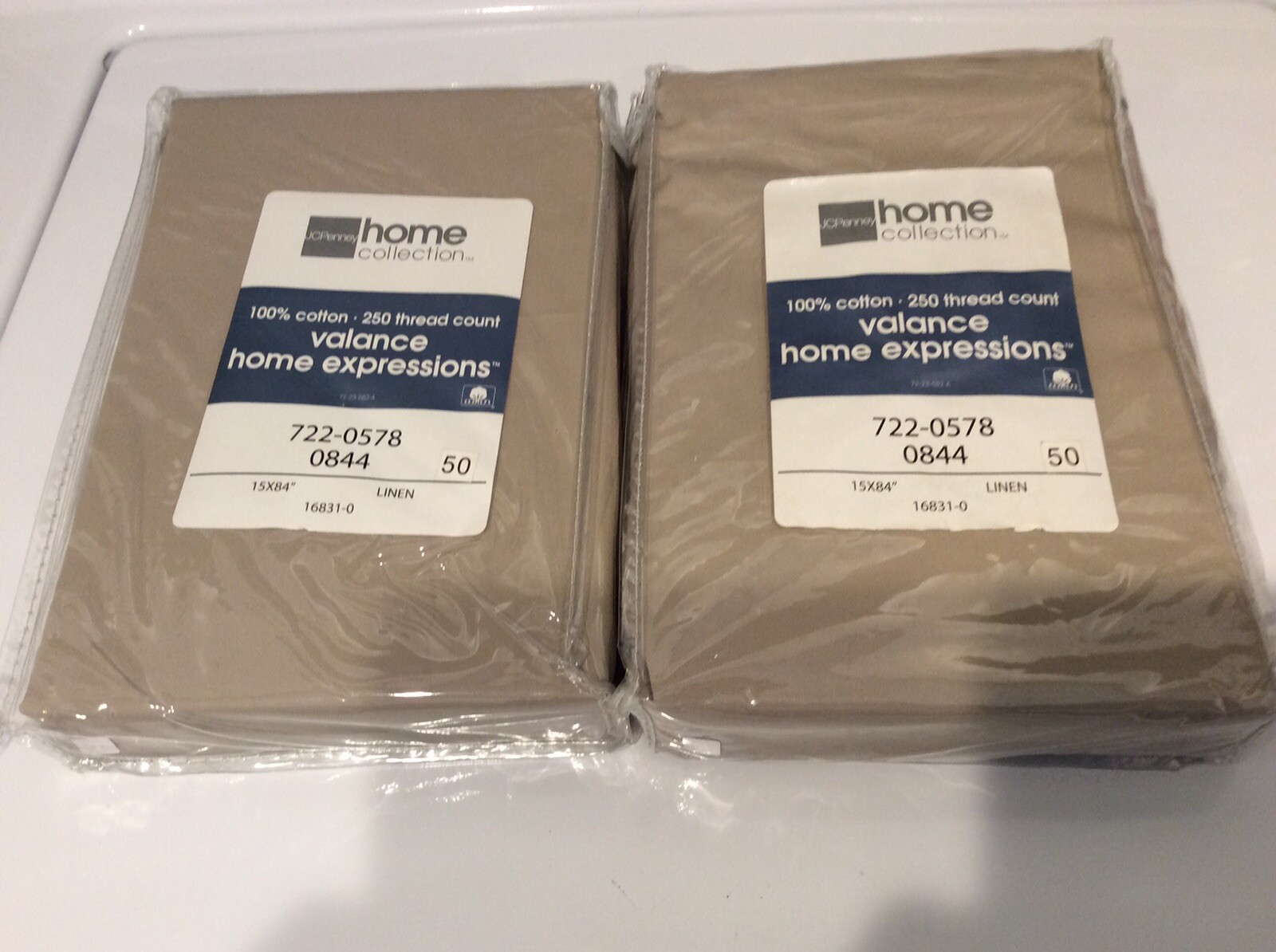 Window Valances Curtains Beige Linen PAIR 15 x 84 Tailored All Cotton – NEW