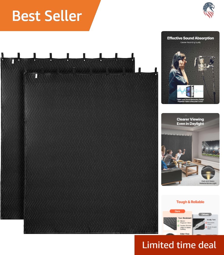 2 Pcs Soundproof Blankets 96×80 Inch Black Acoustic Curtains Room Divider