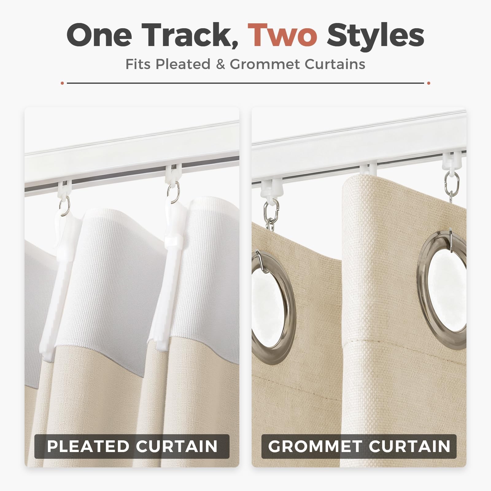 Ceiling/Wall Mount Curtain Track Rod Set with Hooks, 6ft – 9ft Adjustable Len…