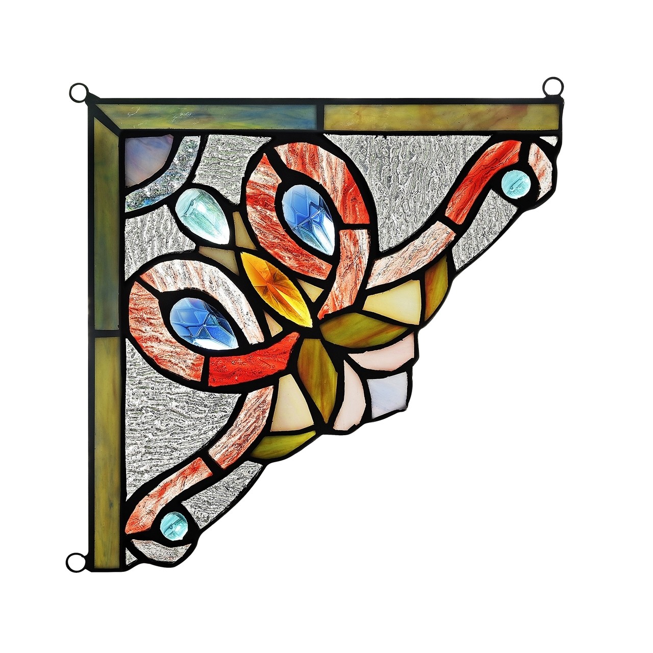 Stained Glass Corner Window Panel 8″ Victorian Handcrafted PAIR Art Glass