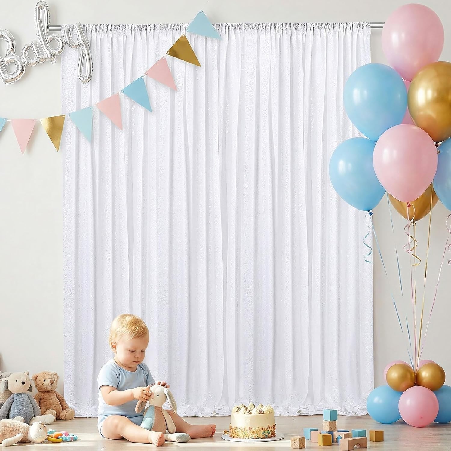 Dazzling White Sequin Backdrop Curtains – 2 Panels, 2FT x 8FT for Celebrations