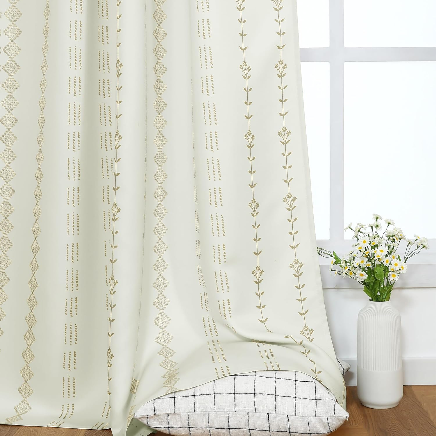 Short Curtains for Windows, 45 Inch Boho Farmhouse Floral Pattern Thermal Insula