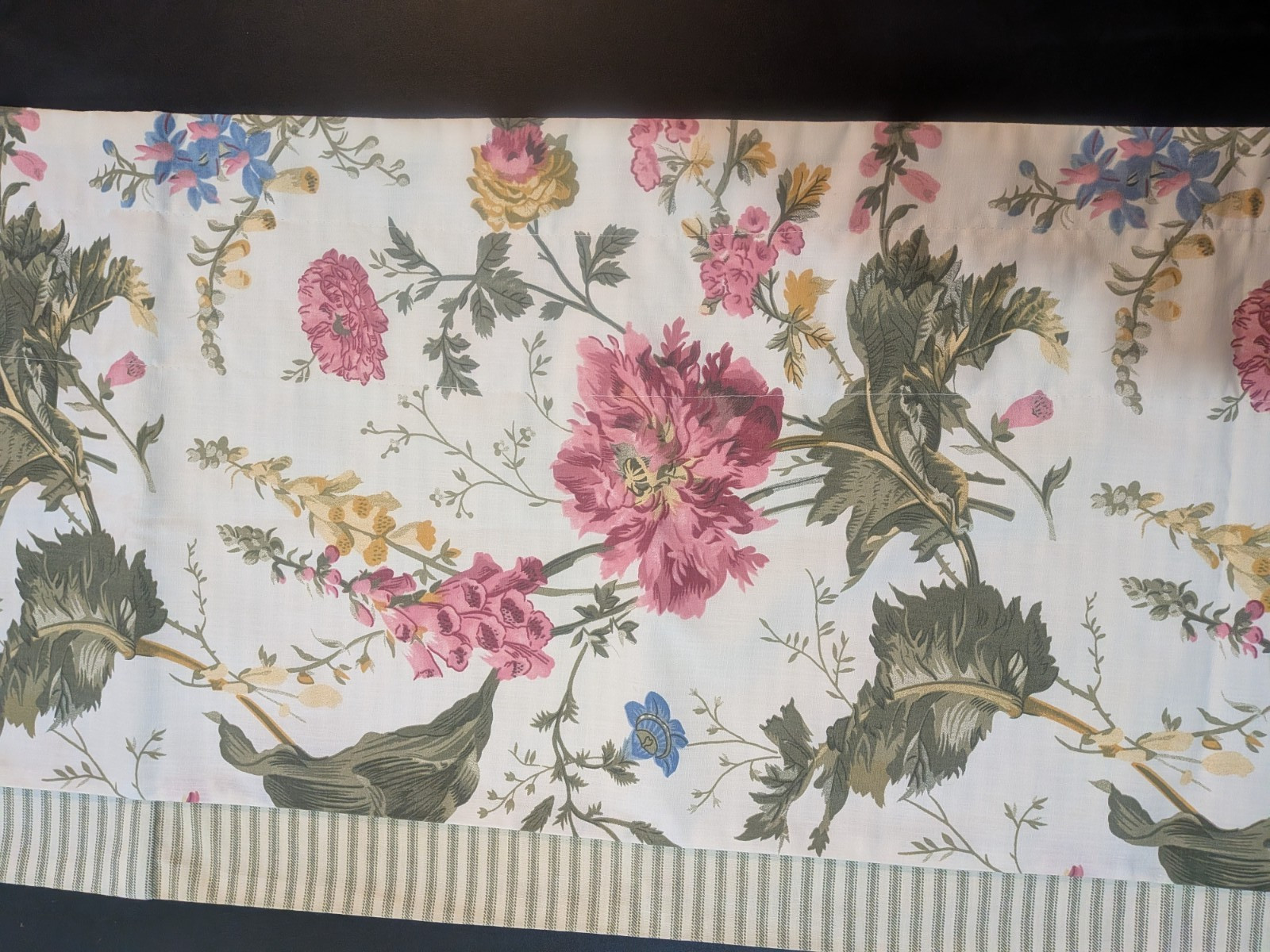 2-Tiered Valance FLORAL/STRIPED BLUE PINK GREEN GOLD on White Background