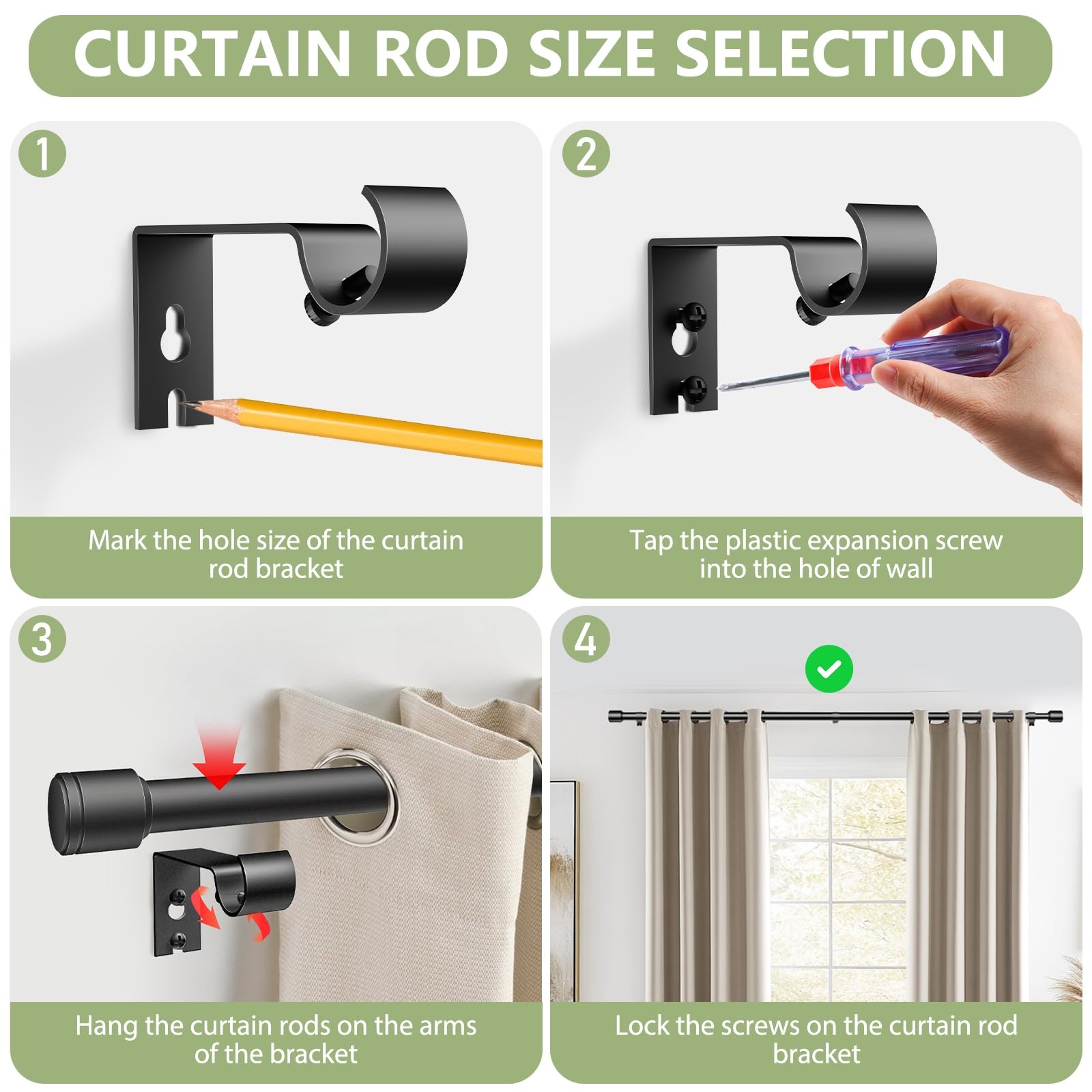 5/8” Diameter Curtain Rods 30-90 Inch, for 30-84 Inch 30-90″/2 Pack, Black