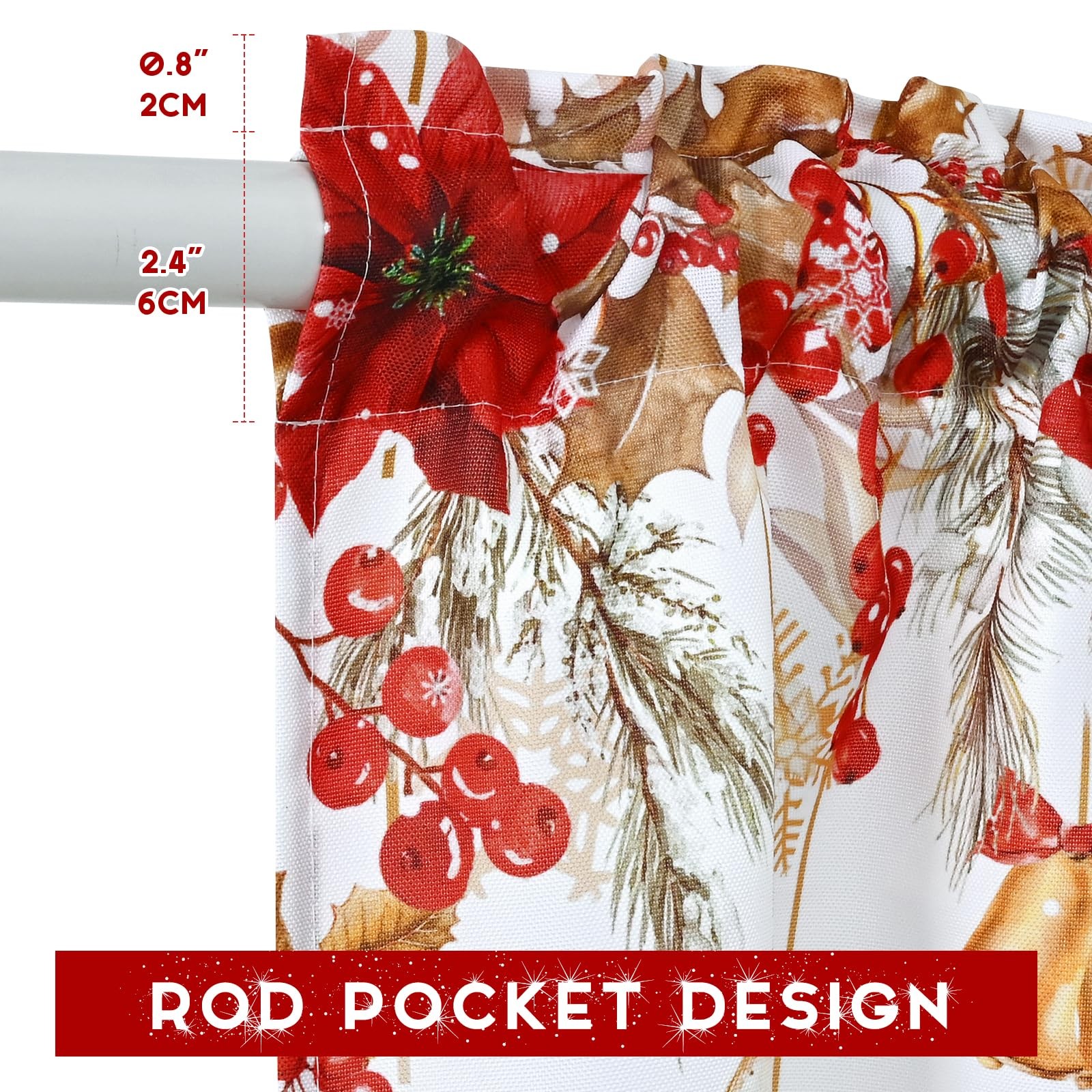 Christmas Valances for Windows, Snowflake Poinsettia Kitchen Valances for Win…