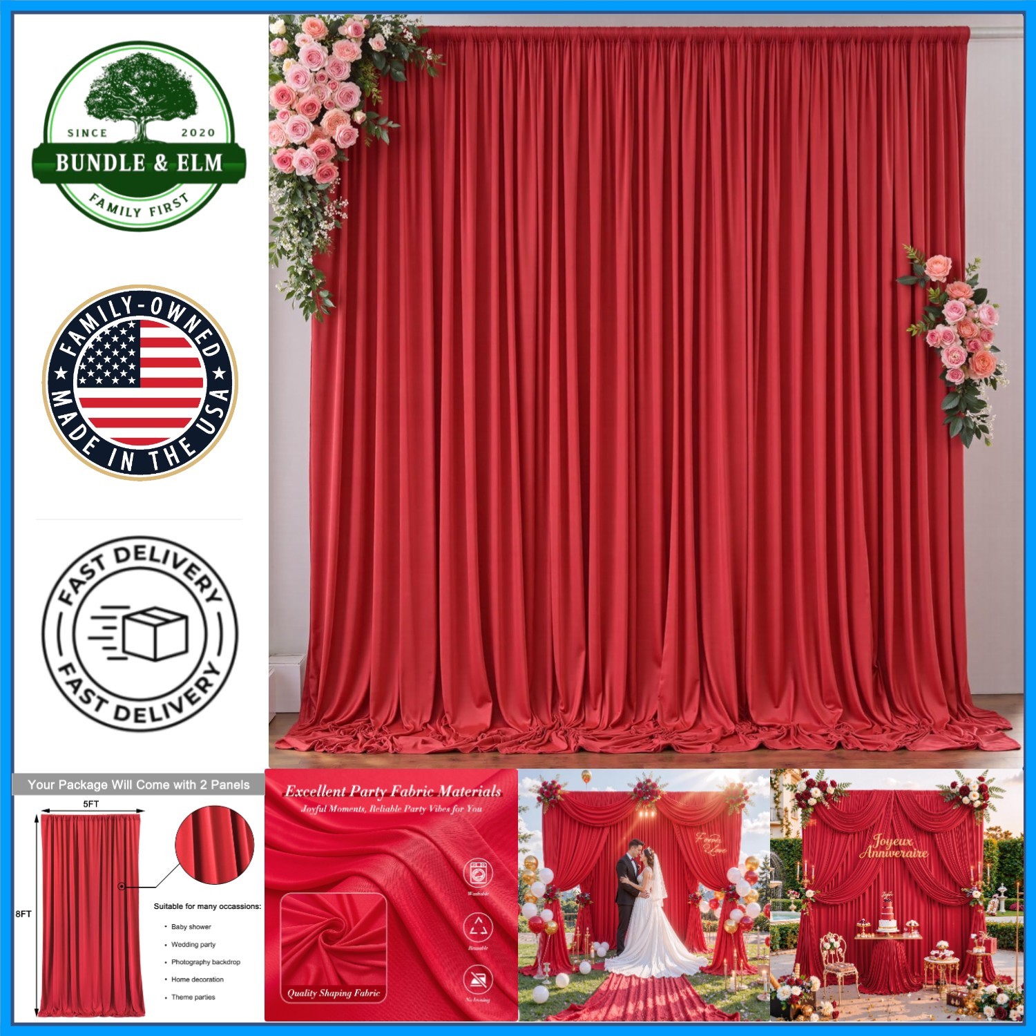 Versatile Red Backdrop Curtains for Weddings, Baby Showers, and Anniversaries
