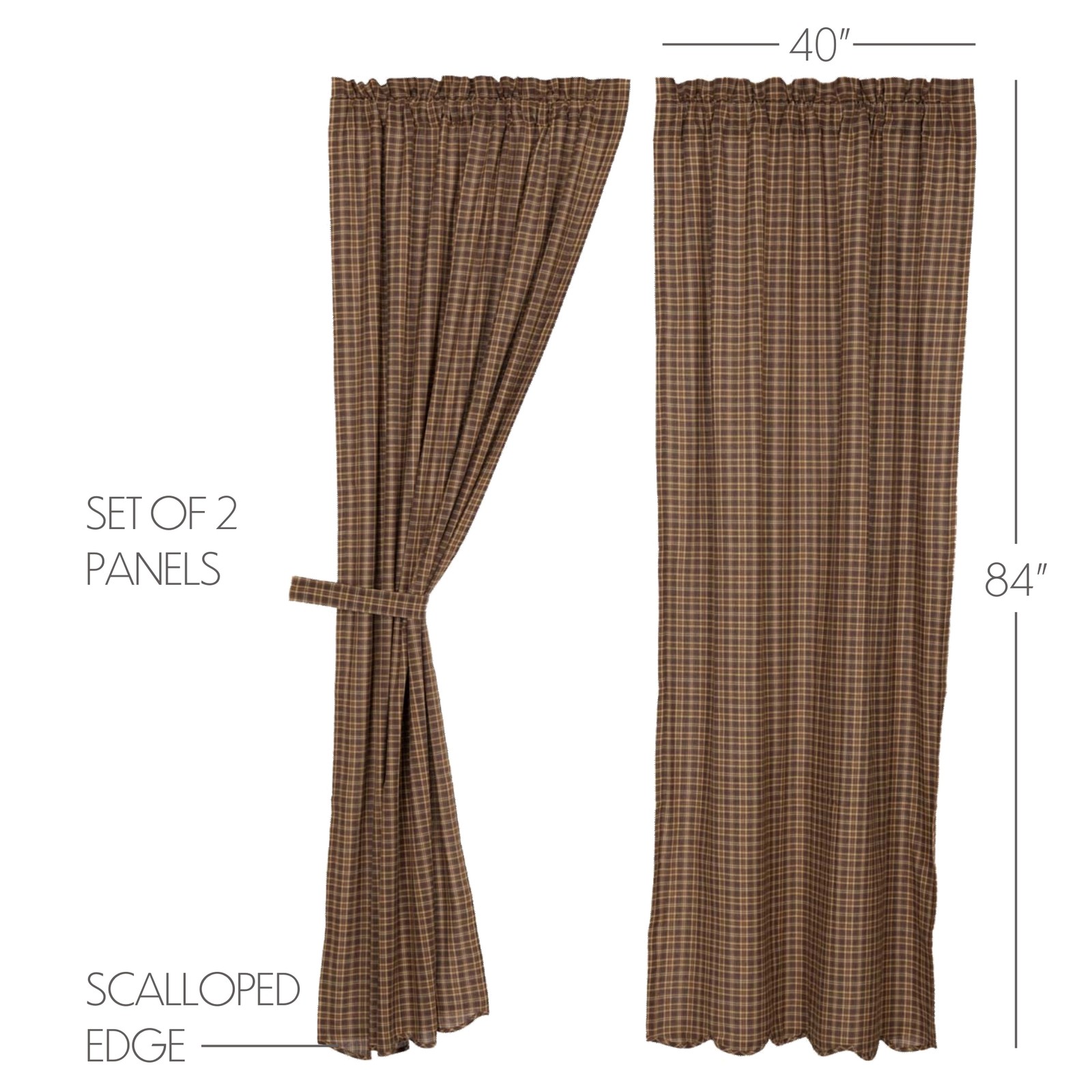 Rustic 84″x40″ Panel Pair Brown Rod Pocket Prescott Window Curtains VHC Brands