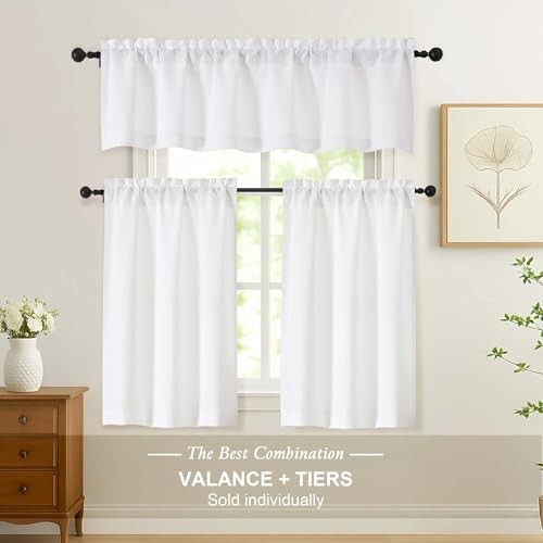 Kitchen Curtains 30 Inch Length – Semi Sheer 30″W x 30″L (Pack of 2) White