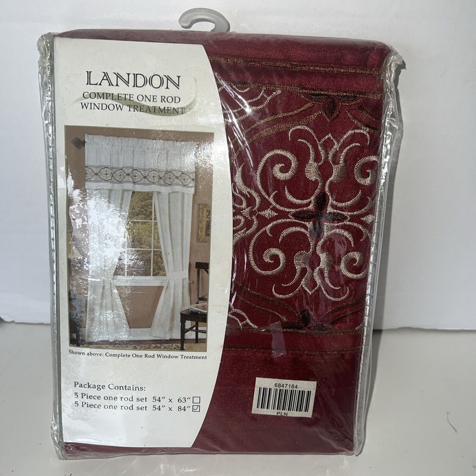 Window in Bag Landon Burgundy 54×84 2 Drapes w Attached Valance Tiebacks NIP