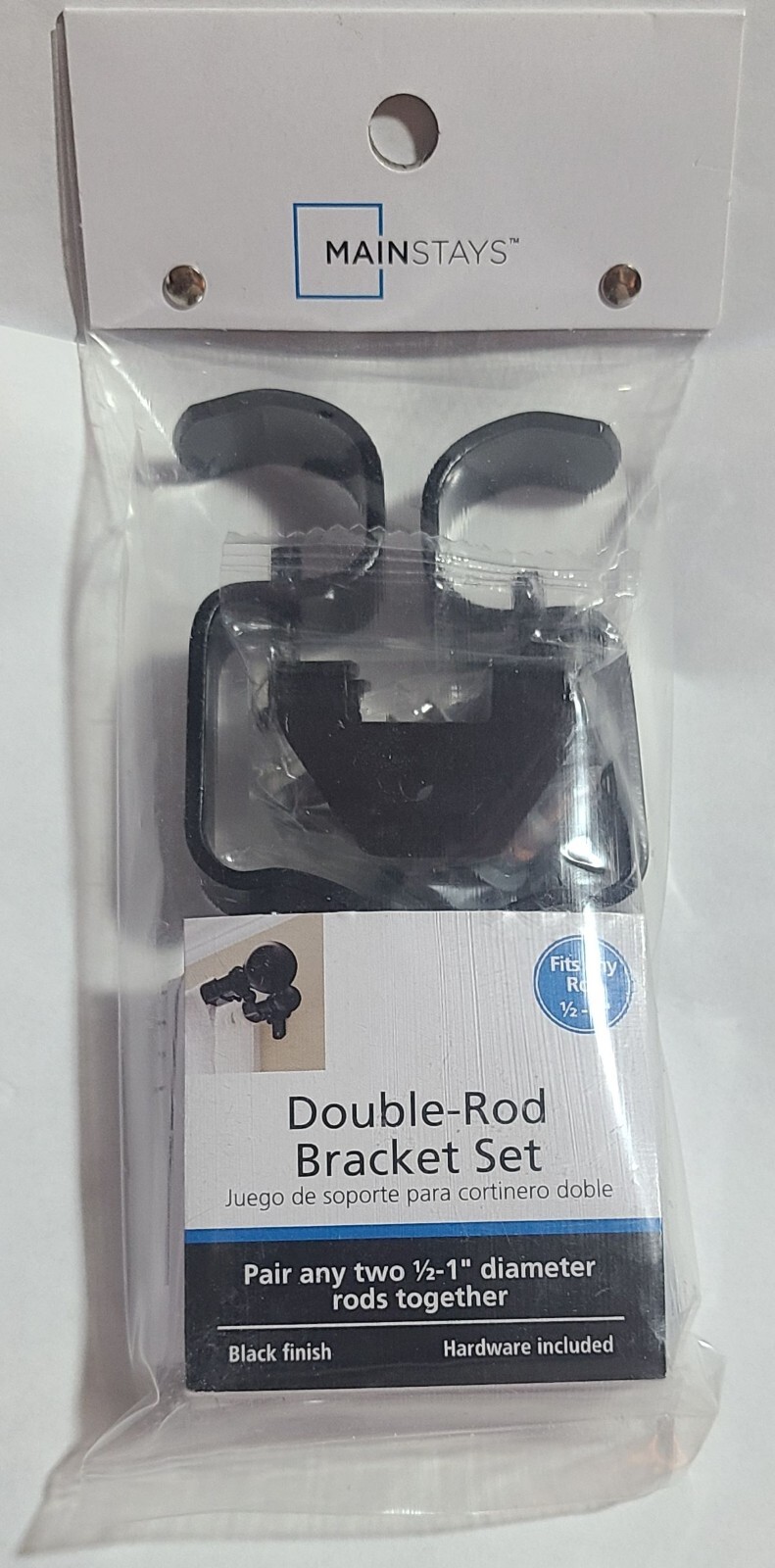 LOT OF 2 PACKS DOUBLE CURTAIN ROD BRACKET 1/2″ TO 1″ RODS 2 EACH PACK BLACK S9