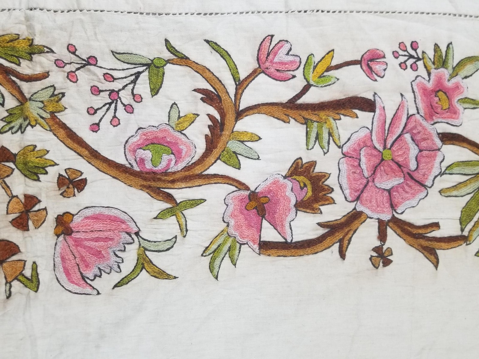 Antique Central Asian Uzbek Hand Embroidered Floral & Bird Curtain Panel 82x44in