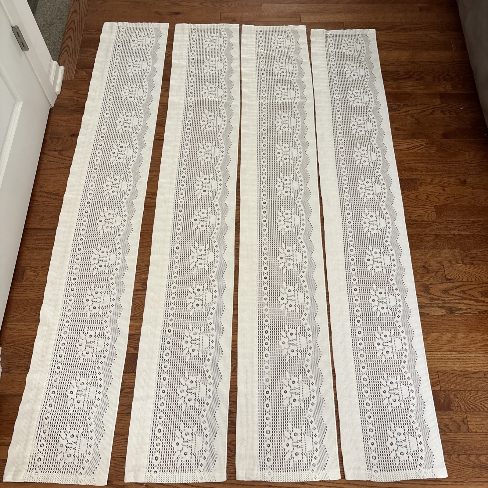 Lot 4 JCPenney Lace Window Valance Cream Floral Crocheted Rod Pocket 11×69″ VTG