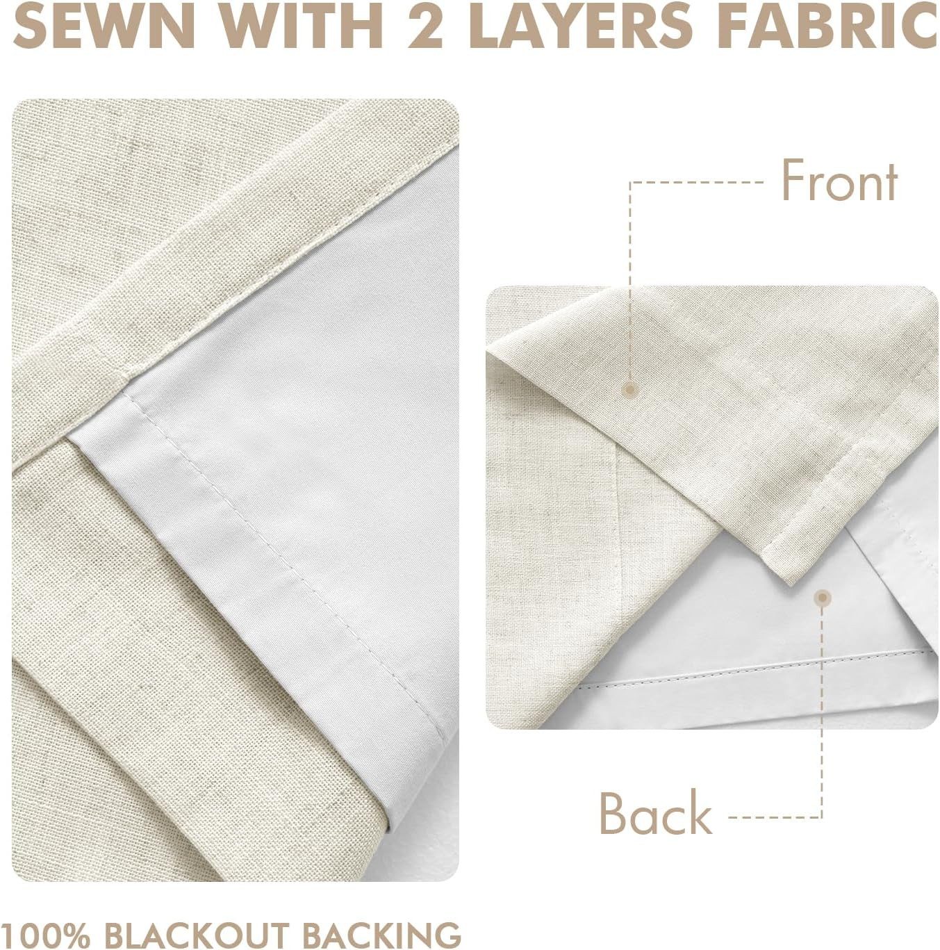 Natural Pinch Pleated 100% Blackout Linen Curtains 90 Inch Length 2 Panels Set,