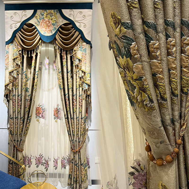 high-grade European jacquard chenille relief thick valance curtain tulle M1560