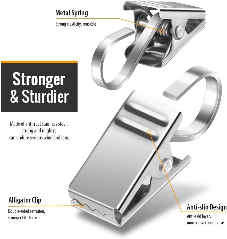 Versatile 25 Pack Silver Curtain Clips with Hooks – Rust-Resistant Durability