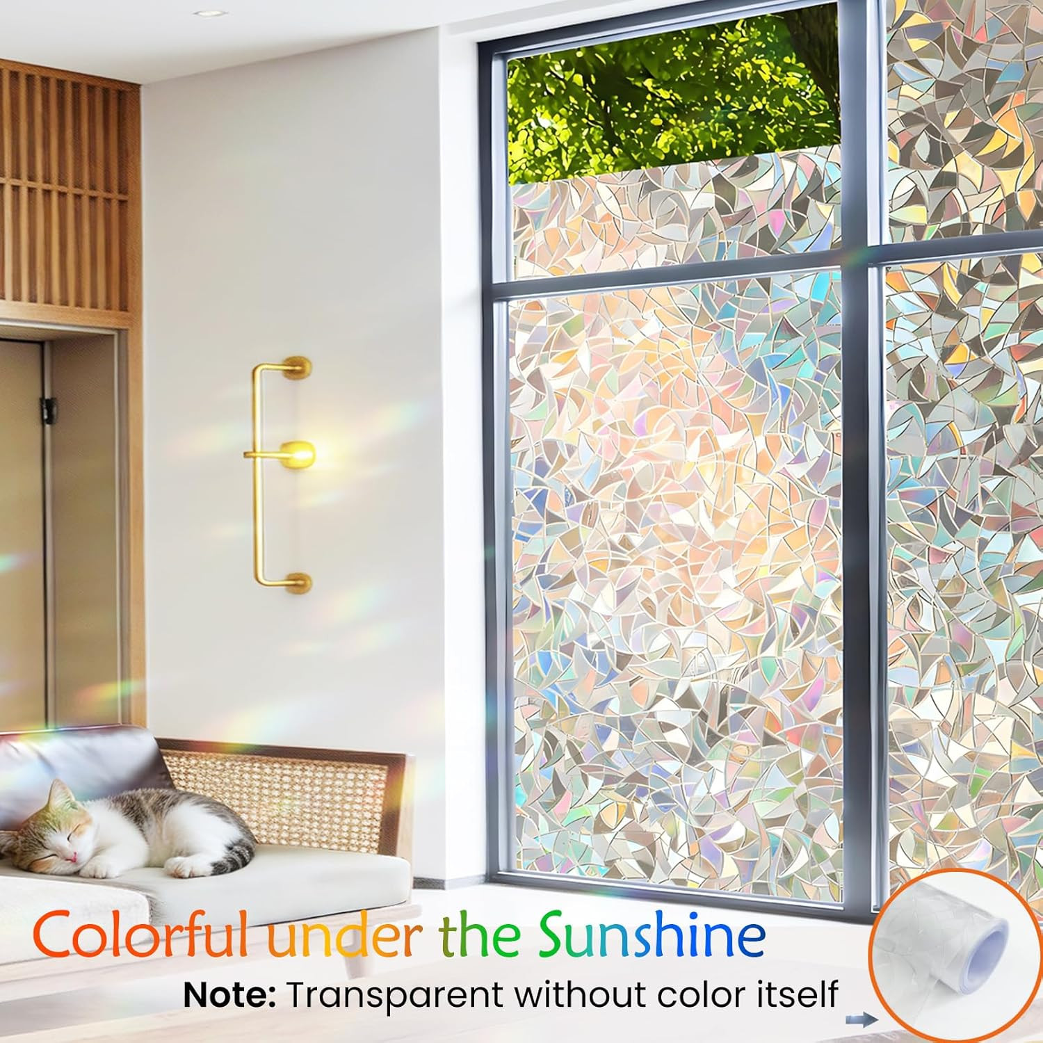 Window Privacy Film, Colored Stained Glass Style UV Blocking & Heat Insulation W