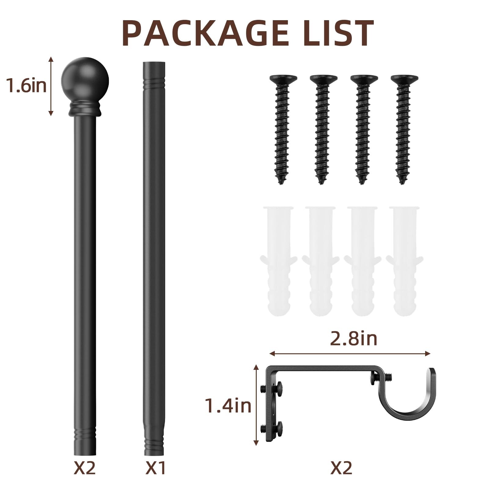 Curtain Rods for Window 32 and 48, Black 5/8 inch Splicing Single Window Curt…