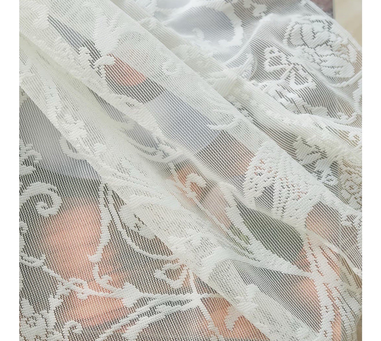 TUDECO Lace curtains Ivory Translucent curtains w/floral ruffles 2 panels 59×45