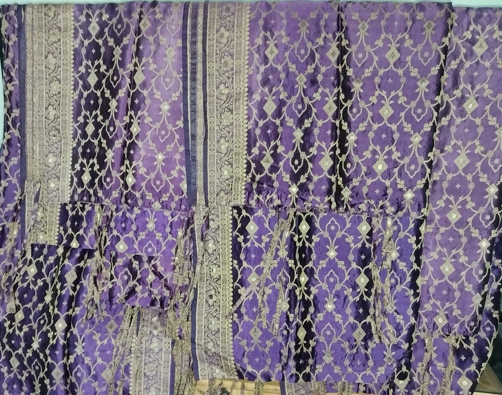Sari Patchwork Curtain Drapes Window Decor Silk Boho Curtain Panel Set Of 8