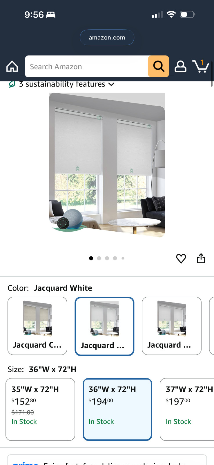 Yoolax 36″x72″ blackout motorited smart blind compatible w/Alexa