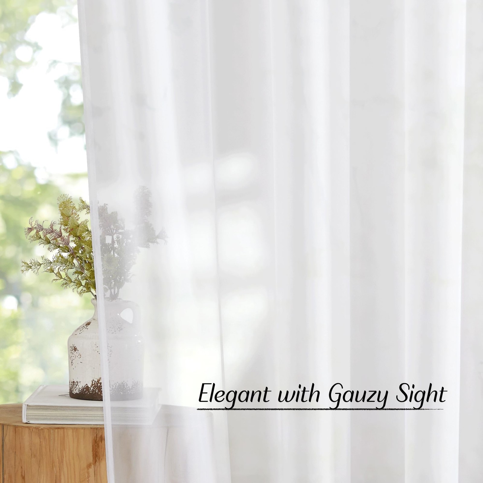 NICETOWN White Sheer Curtains 84 inches Long – 54″W x 84″L (Pack of 2),