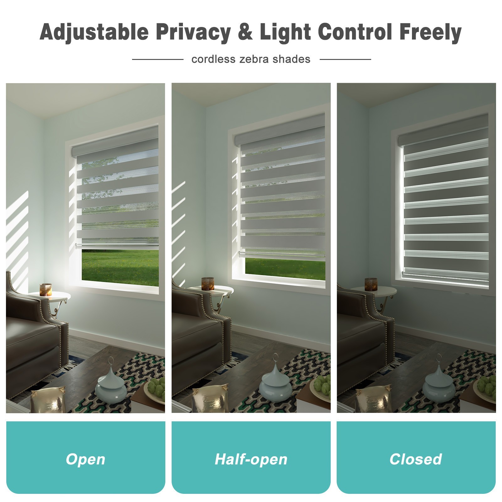 Changshade 85% Blackout Window Blinds Roller Sheer Shades Zebra Shade Anti Uv