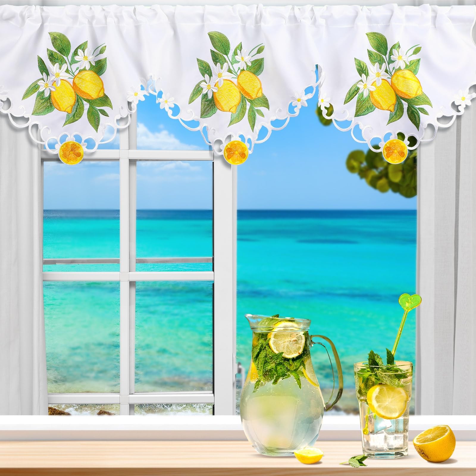Embroidered Summer Lemon Kitchen Curtains Valances 58 x 15 Inch Yellow Lemon …