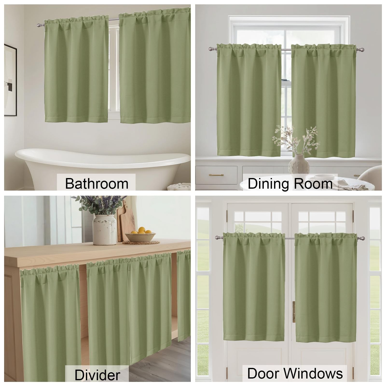 Ebesto Sage Green Blackout Curtains for Small Window Treatment, Light Blockin…
