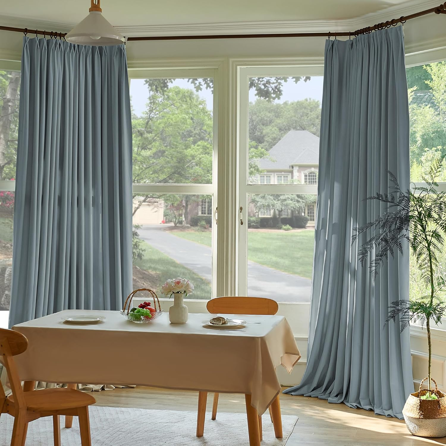 Dusty Blue Velvet Room Darkening Curtains 96″ Long, Thermal Insulated Drapes