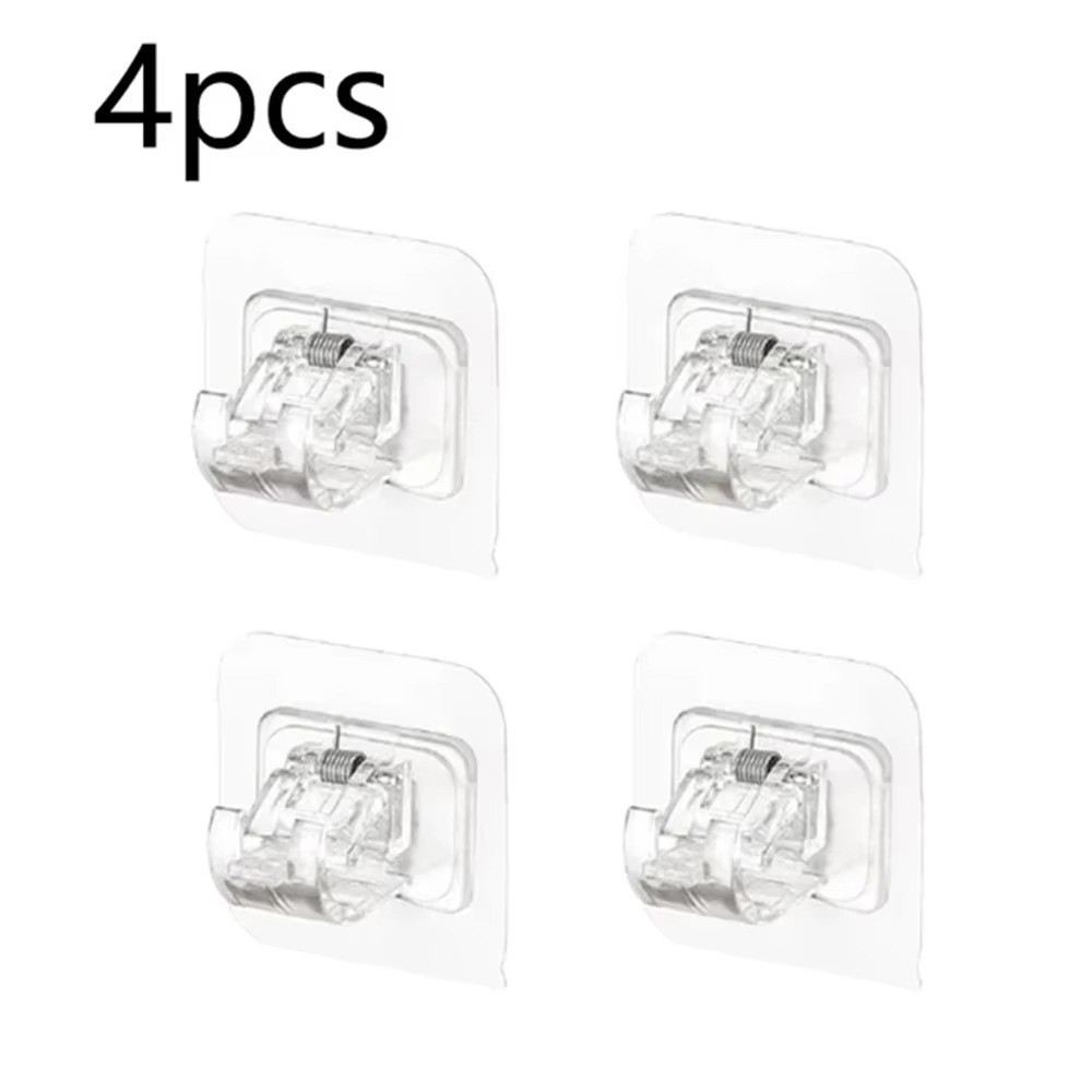 8PCS Nail Free Adjustable Curtain Rod Clip Brackets Self Adhesive Holder Hooks