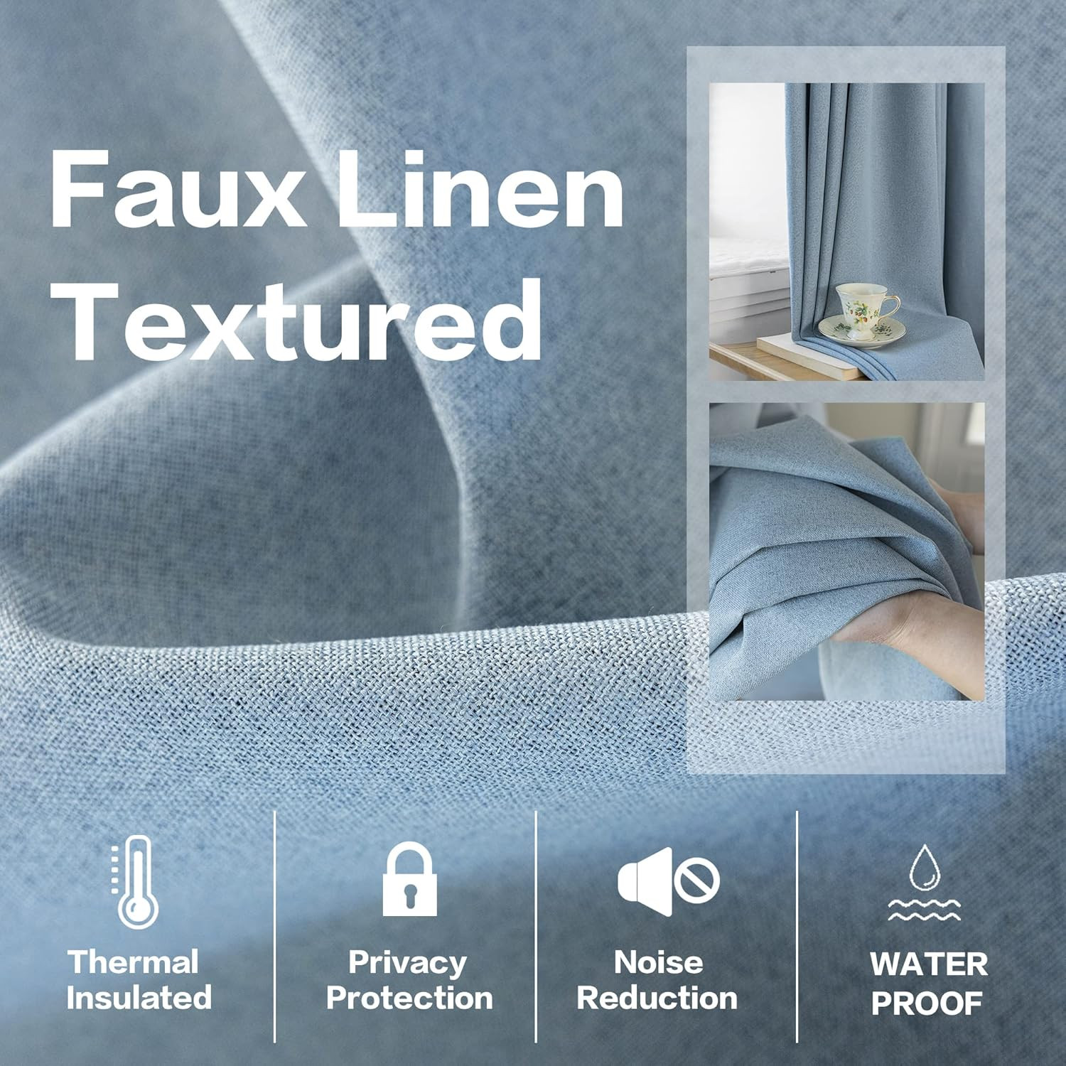 Dusty Blue Pleated Curtain 54×96″ – Total Blackout Thermal Insulated Drape
