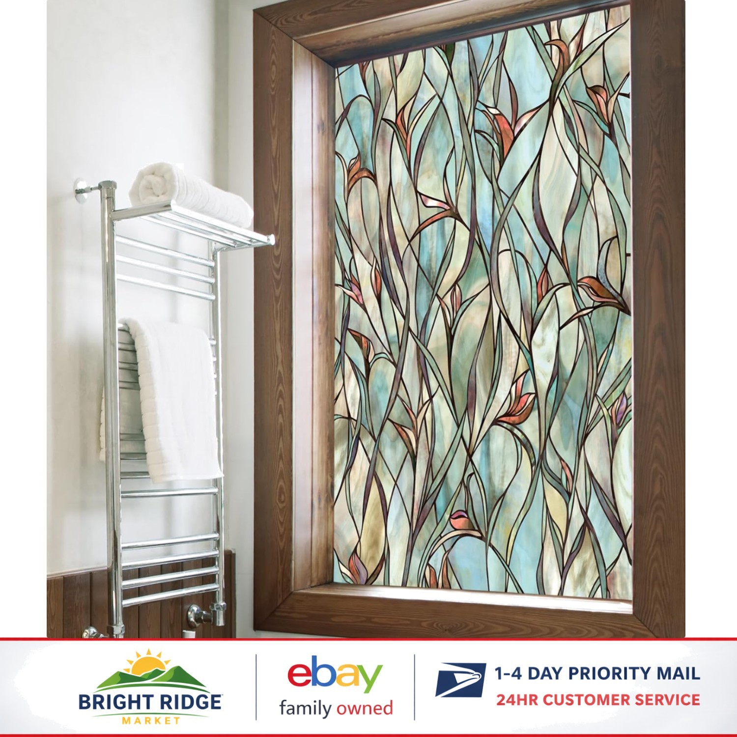 24″ x 36″ Savannah Window Film with UV Protection and Stained Glass Effect
