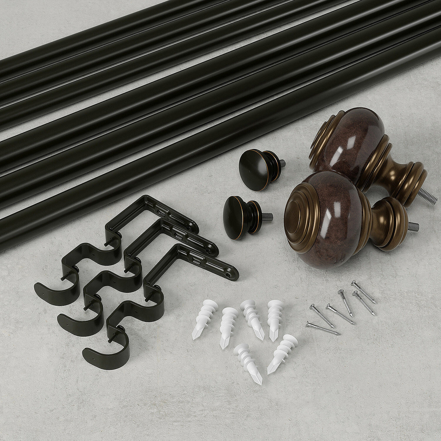 72-144 in Liz Claiborne Marble Knob Double Adjustable Curtain Rod – Warm Bronze