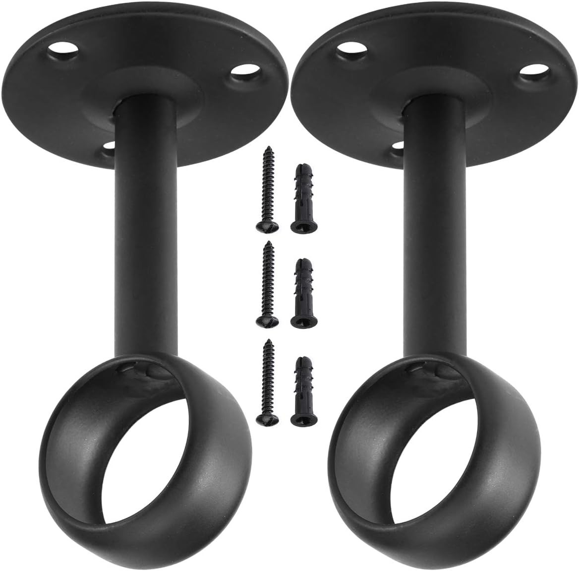 2 Pack Ceiling Curtain or Closet Rod Bracket, Heavy Duty Black Rod Holder 1 1/4